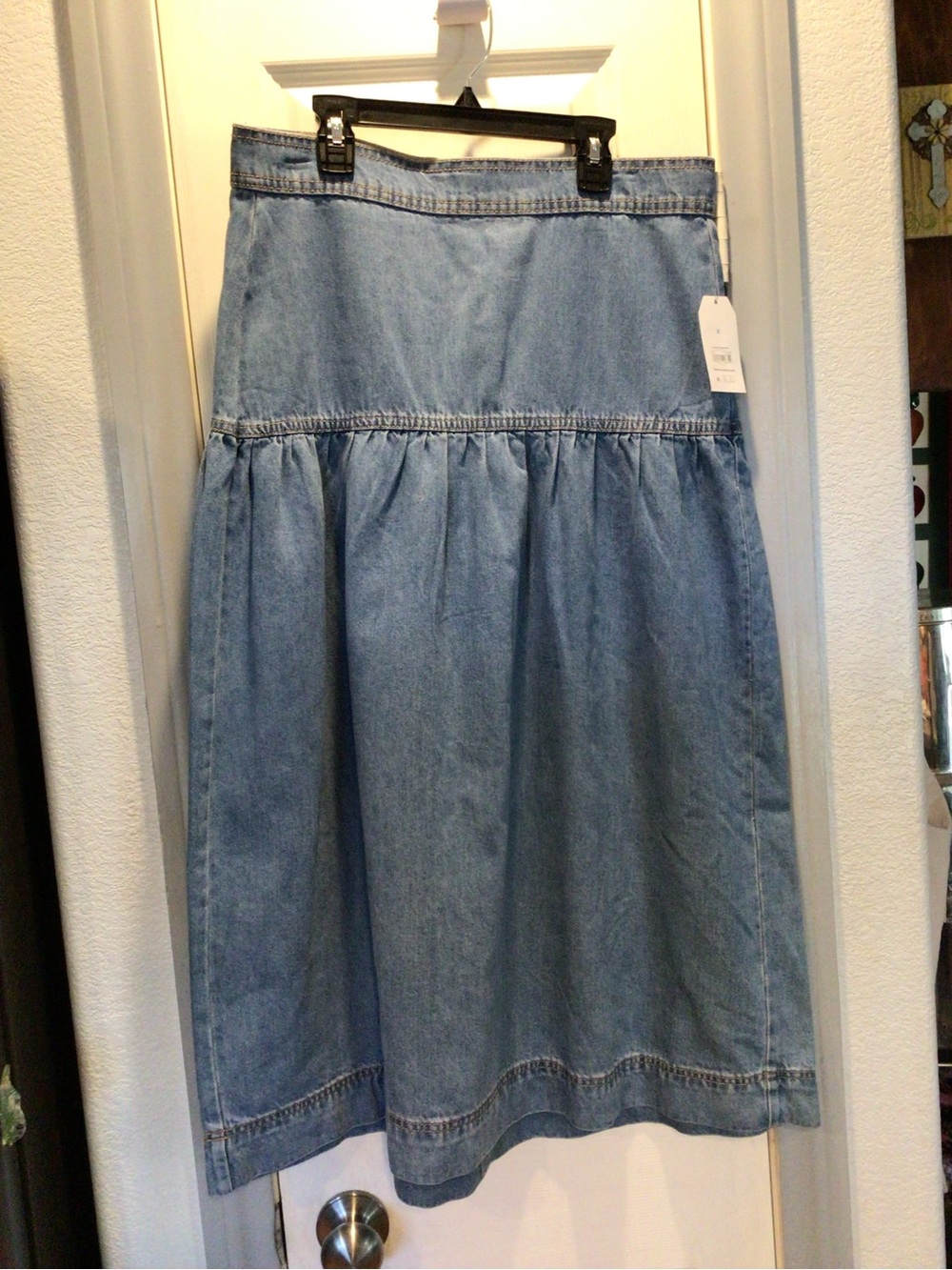 Time and Tru Light Blue Denim A-Line Midi Skirt